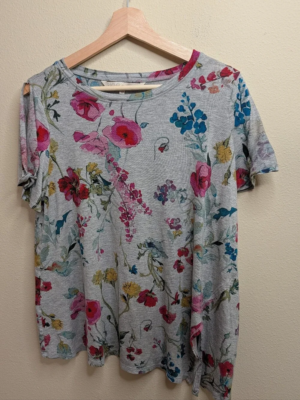 Rachel Rachel Roy Floral Top Size 1X Plus Gray Watercolor Botanical Print - Picture 1 of 8